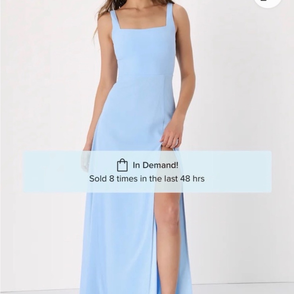 Lulu's Sky Blue Square Neck Maxi Dress with Thigh Slit